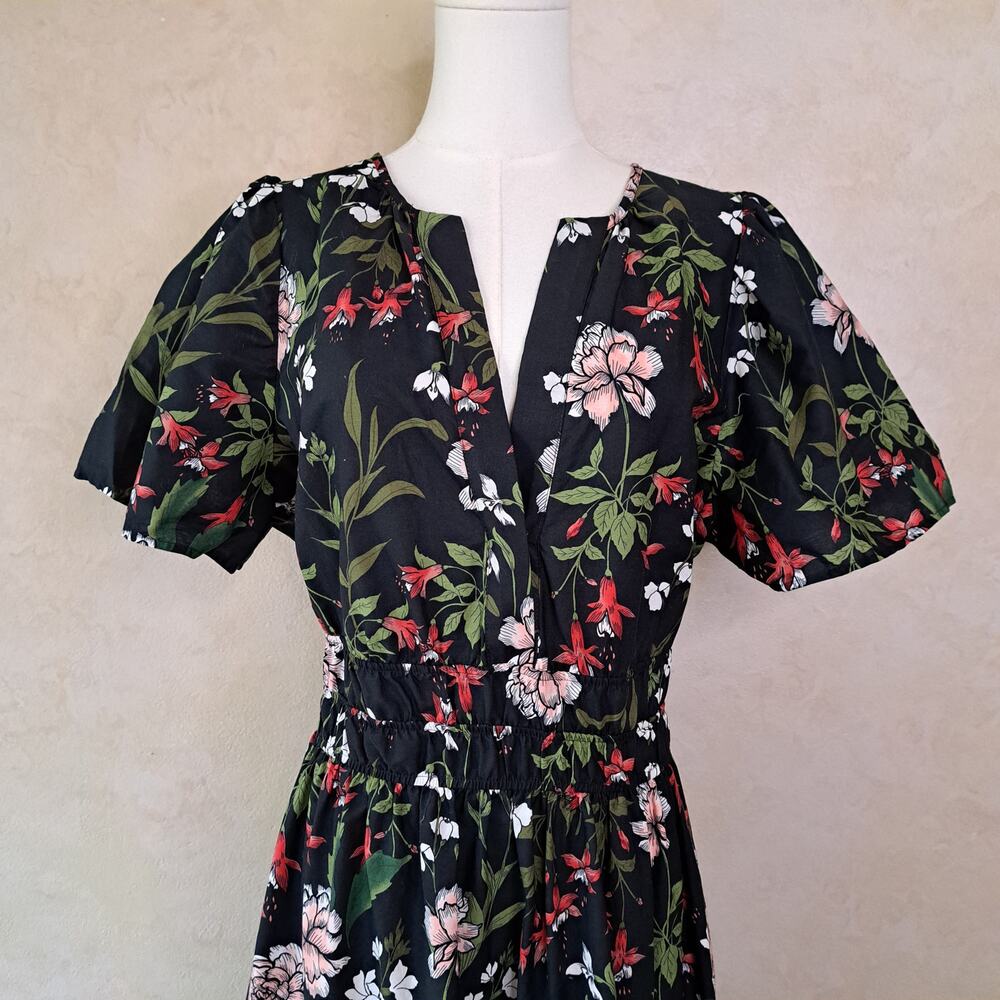 Anthropologie Somerset Maxi Dress Size XL Black Dark Floral Print Tiered - Picture 8 of 14